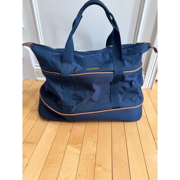 Tommy Bahama Mojito 20" Duffel Bag Blue W/ Basketweave Trim & Brass Hardware - Picture 1 of 12